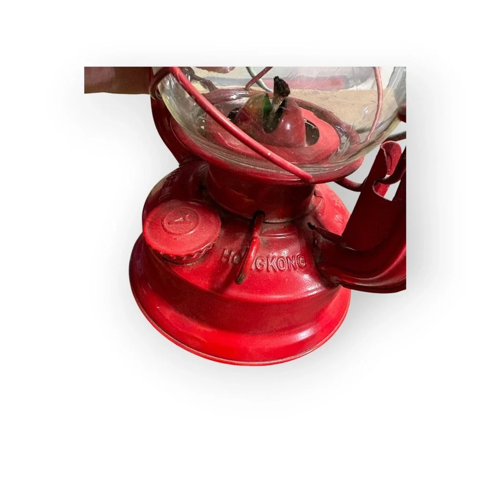 Vintage Globe Brand No. 503 Red Kerosene Hurricane Lantern Hong Kong
